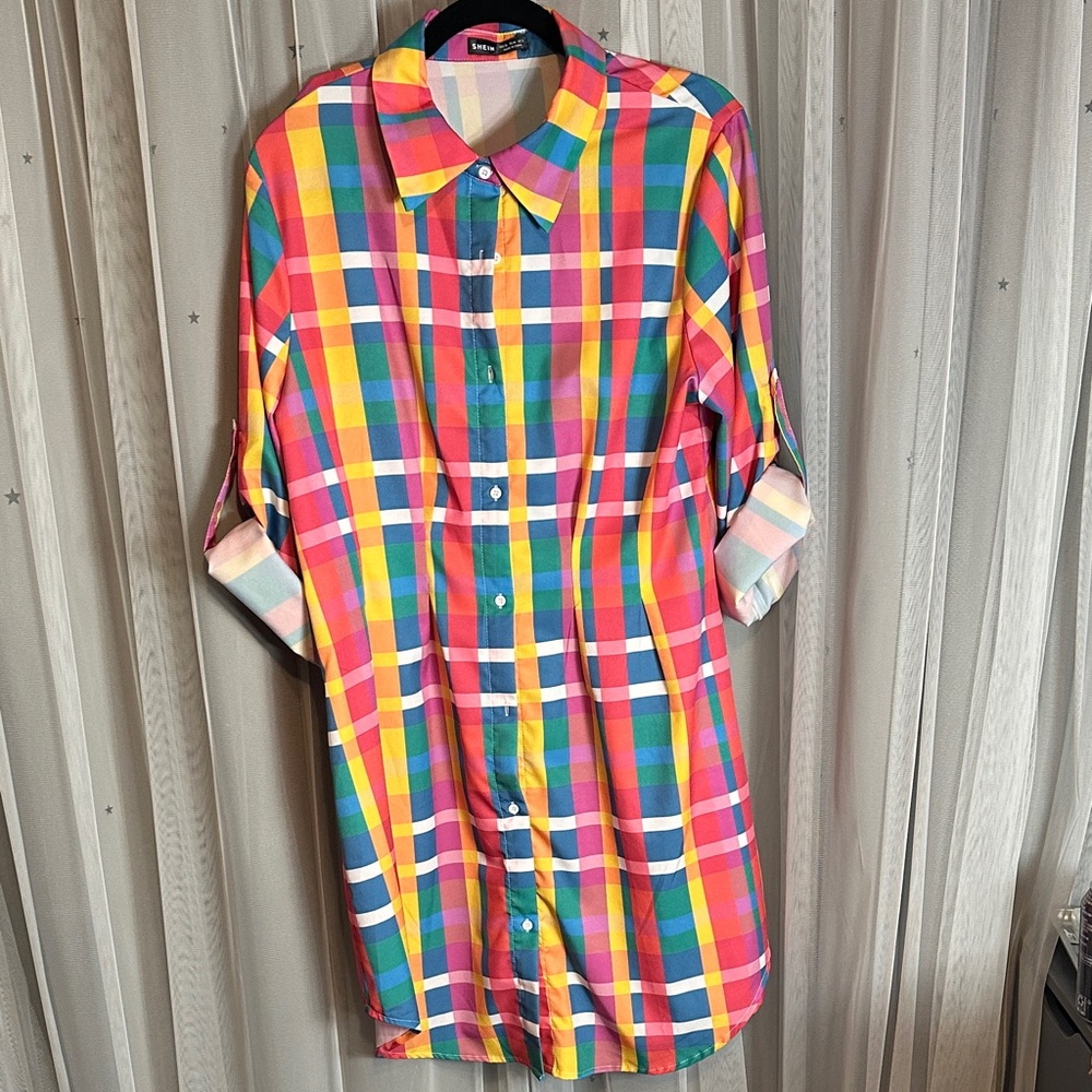 SHEIN Colorful Plaid Button Down Shirt